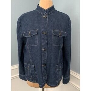 Lands End Jacket Womens XL Denim Barn Chore Cargo Shacket Field Outdoor Garden